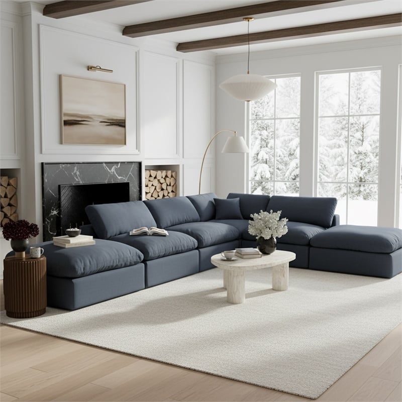 Meridian Furniture Comfy Navy Linen Textured Fabric 6-Pc. Modular Sectional
