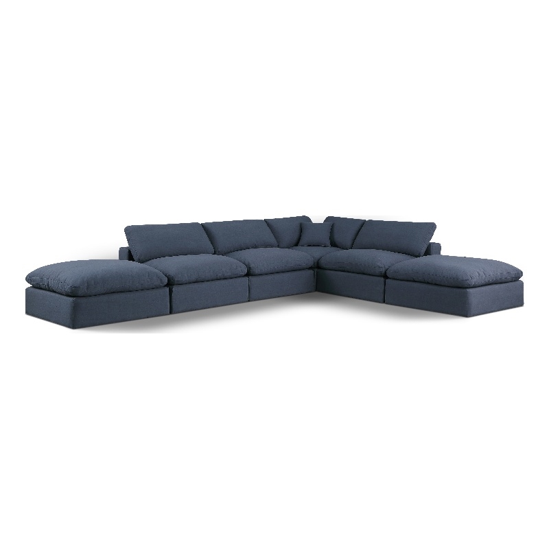Meridian Furniture Comfy Navy Linen Textured Fabric 6-Pc. Modular Sectional