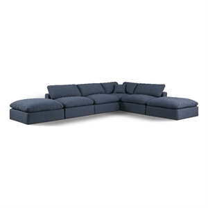 Meridian Furniture Comfy Navy Linen Textured Fabric 6-Pc. Modular Sectional