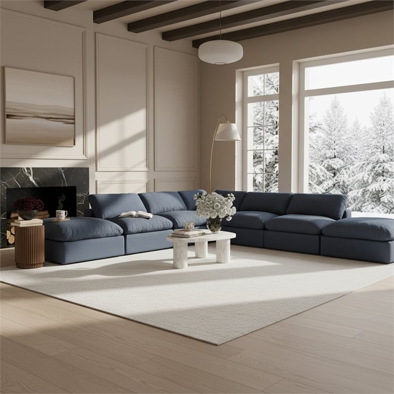 Meridian Furniture Comfy Navy Linen Textured Fabric 7-Pc. Modular Sectional