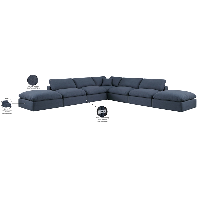 Meridian Furniture Comfy Navy Linen Textured Fabric 7-Pc. Modular Sectional