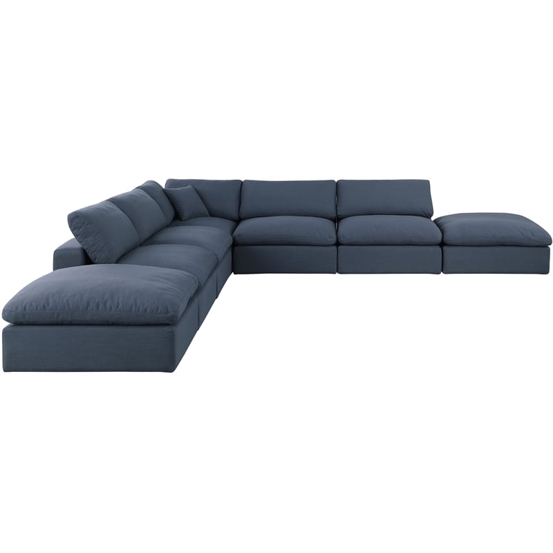 Meridian Furniture Comfy Navy Linen Textured Fabric 7-Pc. Modular Sectional
