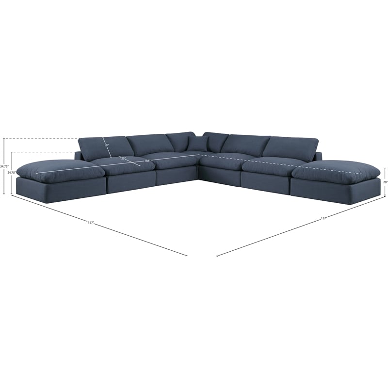Meridian Furniture Comfy Navy Linen Textured Fabric 7-Pc. Modular Sectional