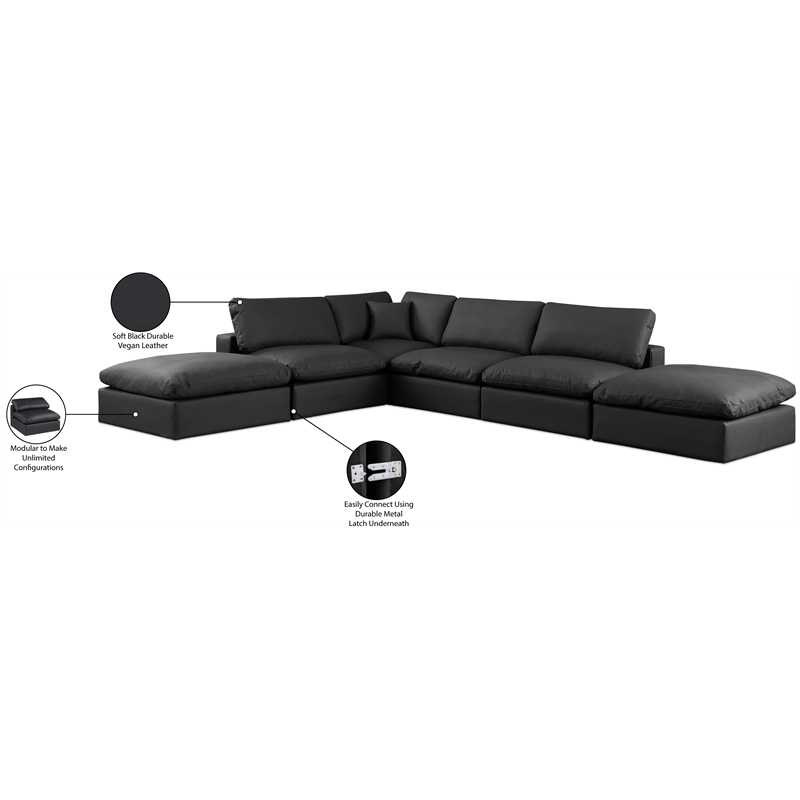 Meridian Furniture Comfy Black Vegan Leather 6-Pc. Modular Sectional