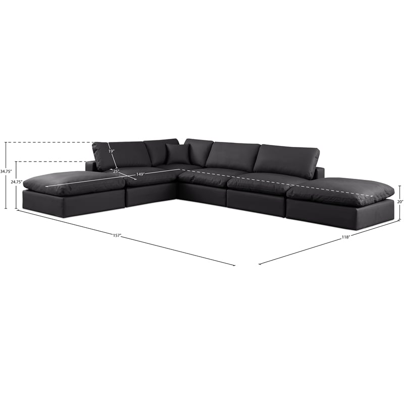 Meridian Furniture Comfy Black Vegan Leather 6-Pc. Modular Sectional