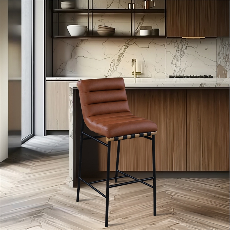 Meridian Furniture Burke Cognac Vegan Leather Bar Stool