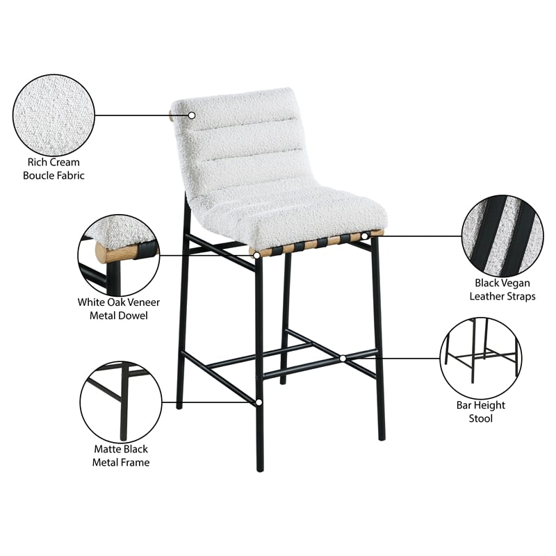 Meridian Furniture Burke Cream Boucle Fabric Bar Stool