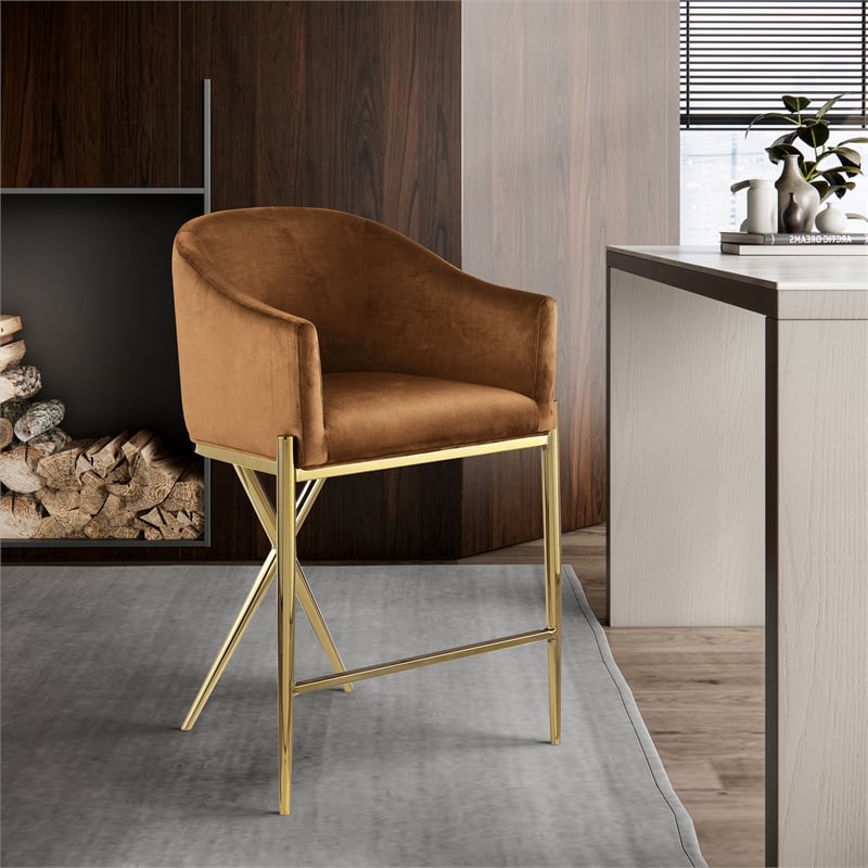 Meridian Furniture Xavier Saddle Velvet Counter Stool