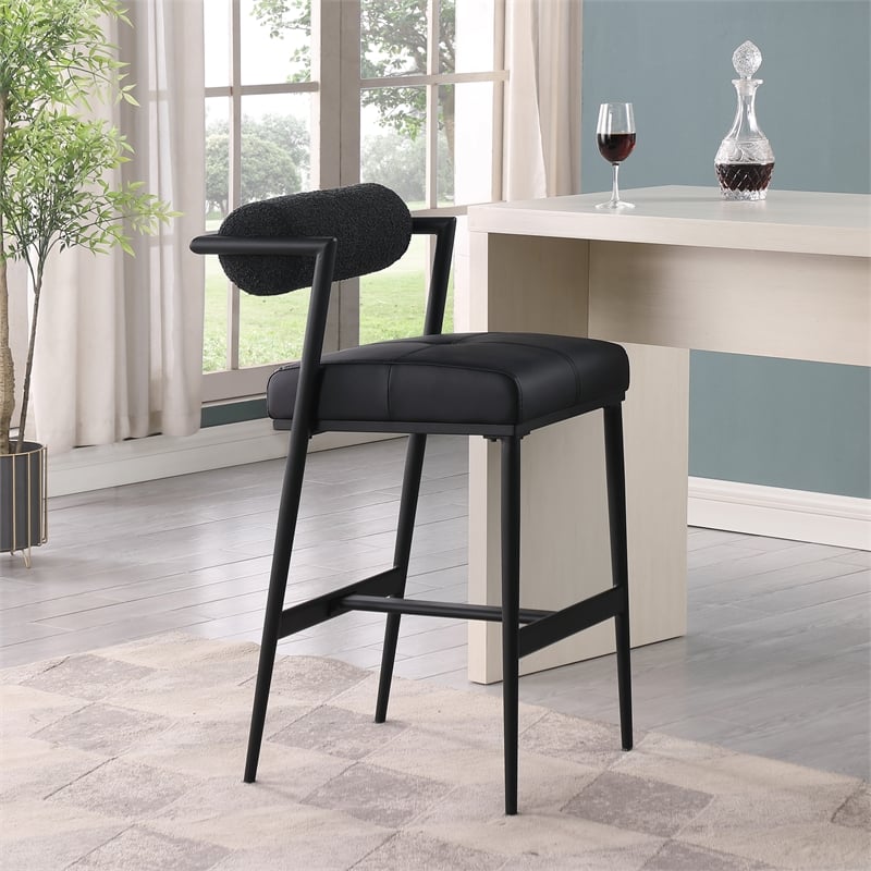 Meridian Furniture Stryker Black Boucle Fabric / Vegan Leather Stool (Set of 2)