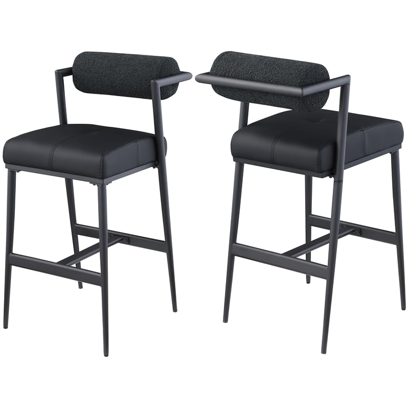Meridian Furniture Stryker Black Boucle Fabric / Vegan Leather Stool (Set of 2)