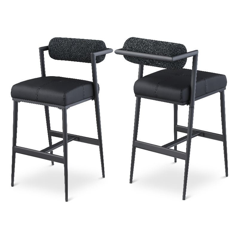 Meridian Furniture Stryker Black Boucle Fabric / Vegan Leather Stool (Set of 2)