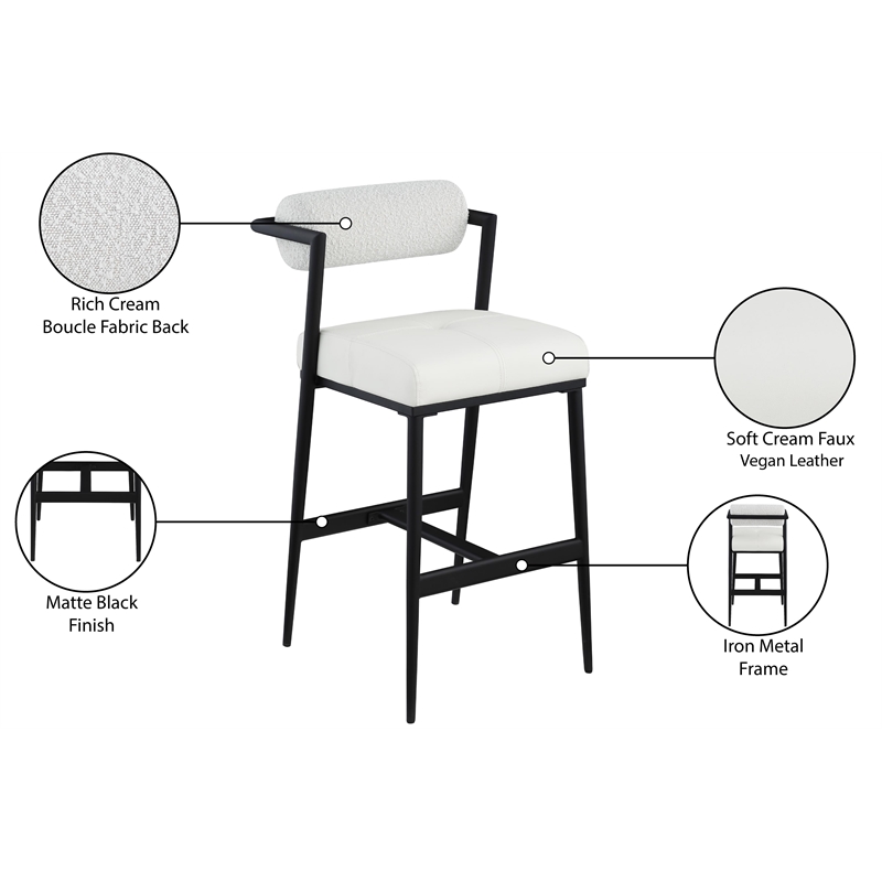 Meridian Furniture Stryker Cream Boucle Fabric / Vegan Leather Stool (Set of 2)