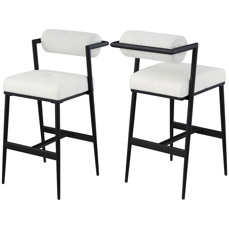 Meridian Furniture Stryker Cream Boucle Fabric / Vegan Leather Stool (Set of 2)