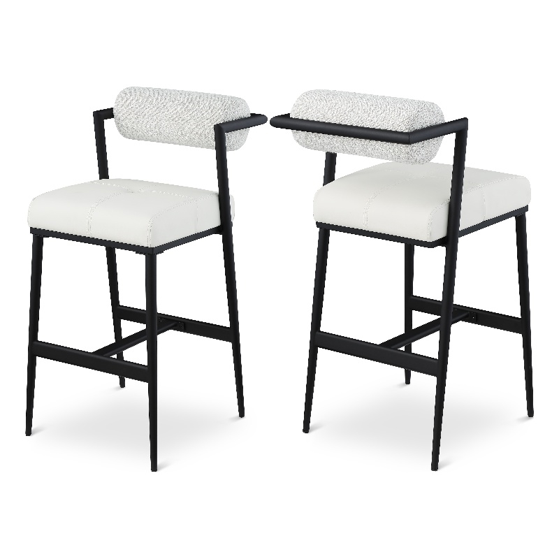 Meridian Furniture Stryker Cream Boucle Fabric / Vegan Leather Stool (Set of 2)
