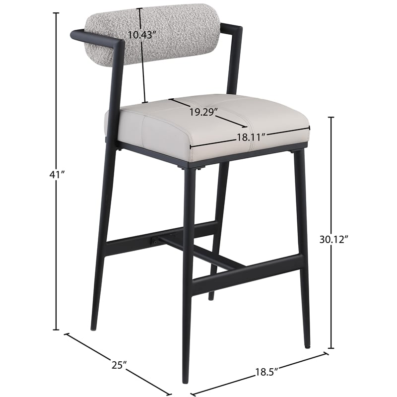 Meridian Furniture Stryker Taupe Boucle Fabric / Vegan Leather Stool (Set of 2)