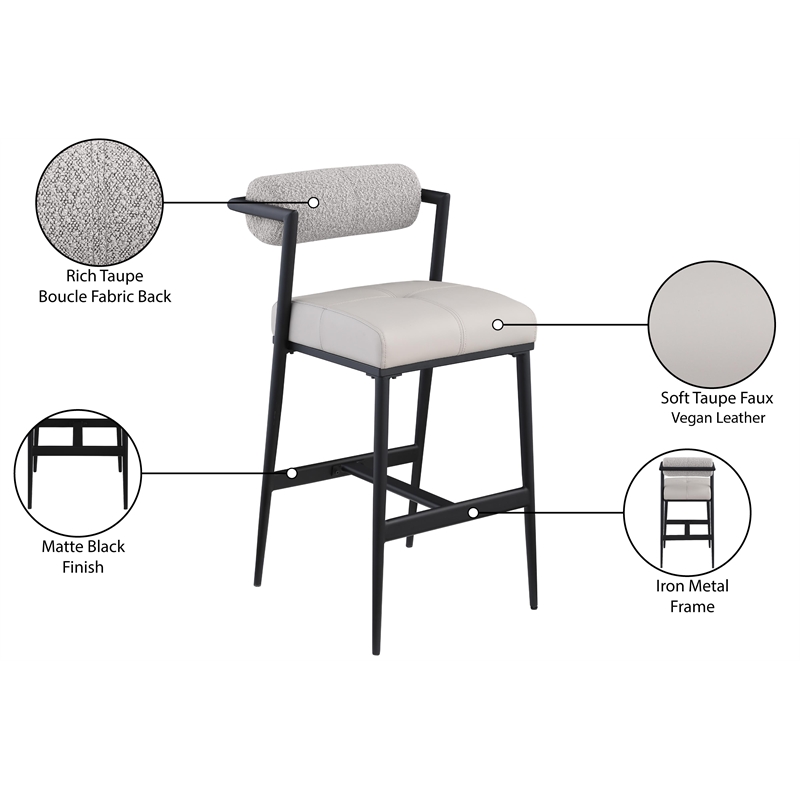 Meridian Furniture Stryker Taupe Boucle Fabric / Vegan Leather Stool (Set of 2)