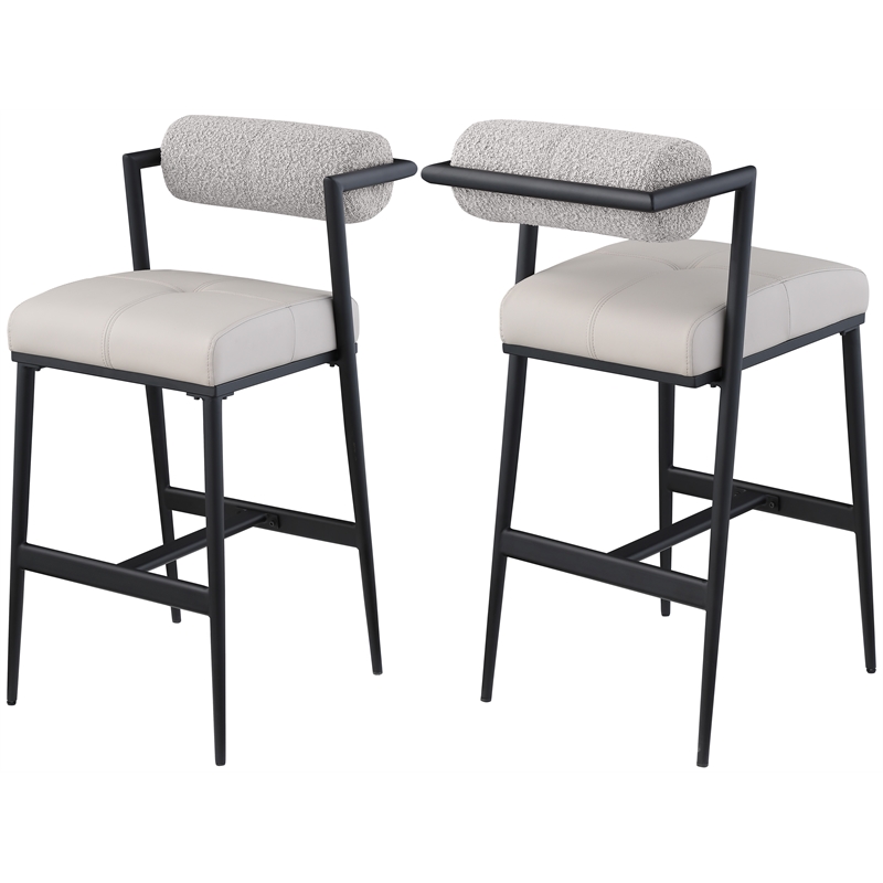 Meridian Furniture Stryker Taupe Boucle Fabric / Vegan Leather Stool (Set of 2)
