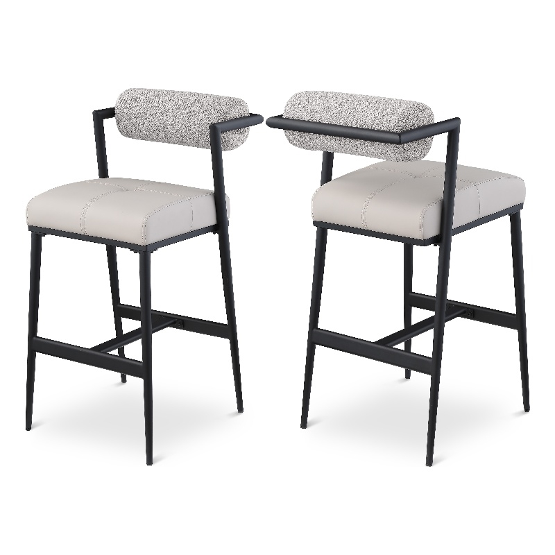 Meridian Furniture Stryker Taupe Boucle Fabric / Vegan Leather Stool (Set of 2)