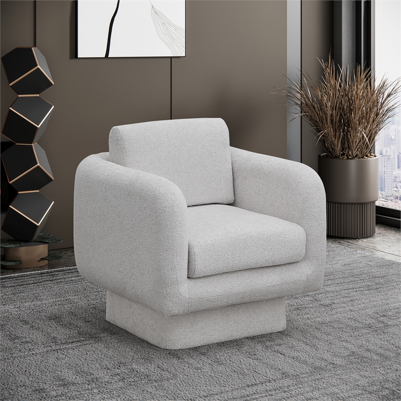 Meridian Furniture Alessandra Cream Chenille Fabric Swivel Accent Chair