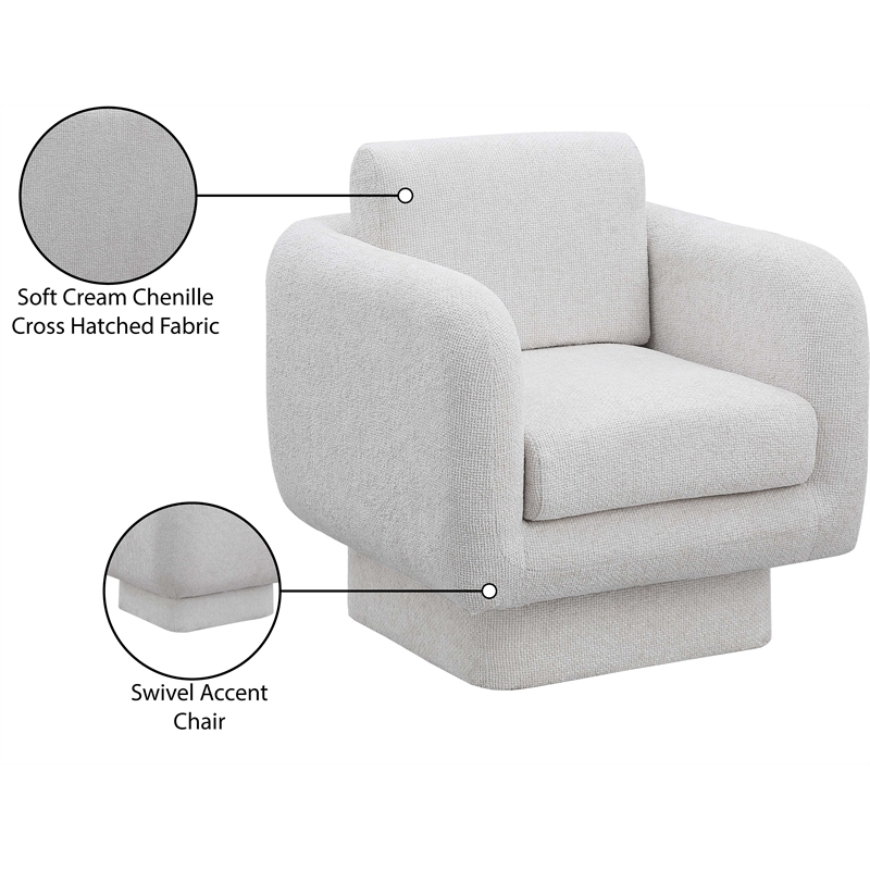 Meridian Furniture Alessandra Cream Chenille Fabric Swivel Accent Chair