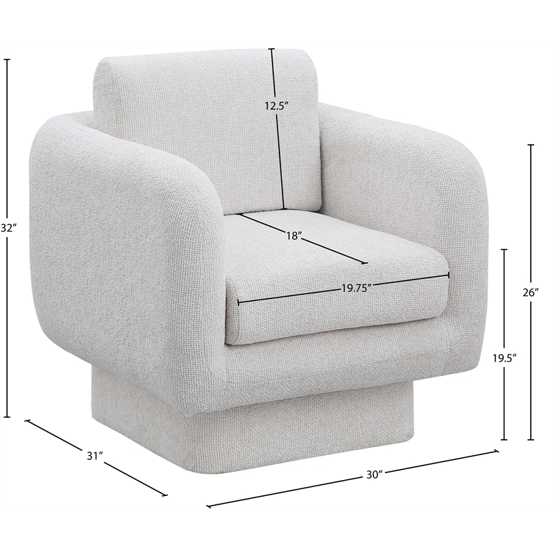 Meridian Furniture Alessandra Cream Chenille Fabric Swivel Accent Chair