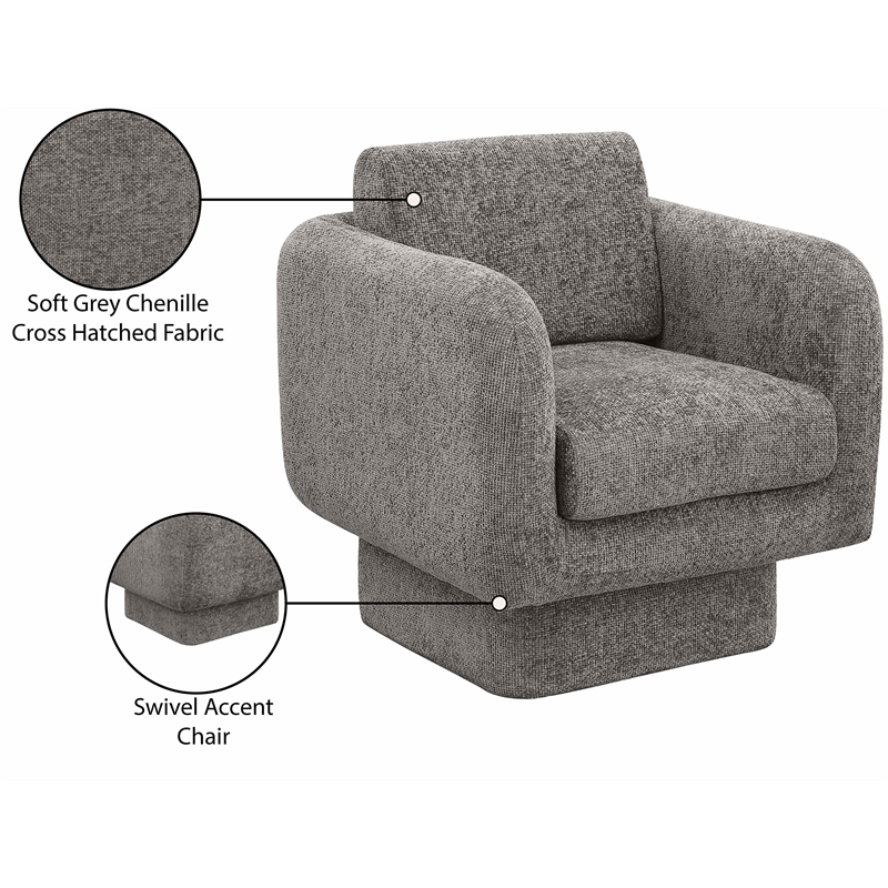 Meridian Furniture Alessandra Grey Chenille Fabric Swivel Accent Chair
