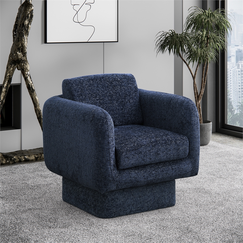 Meridian Furniture Alessandra Navy Chenille Fabric Swivel Accent Chair