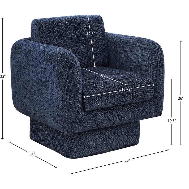Meridian Furniture Alessandra Navy Chenille Fabric Swivel Accent Chair