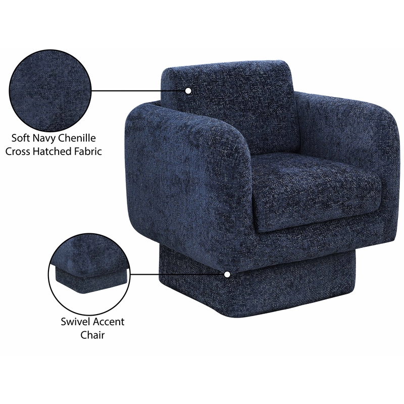Meridian Furniture Alessandra Navy Chenille Fabric Swivel Accent Chair