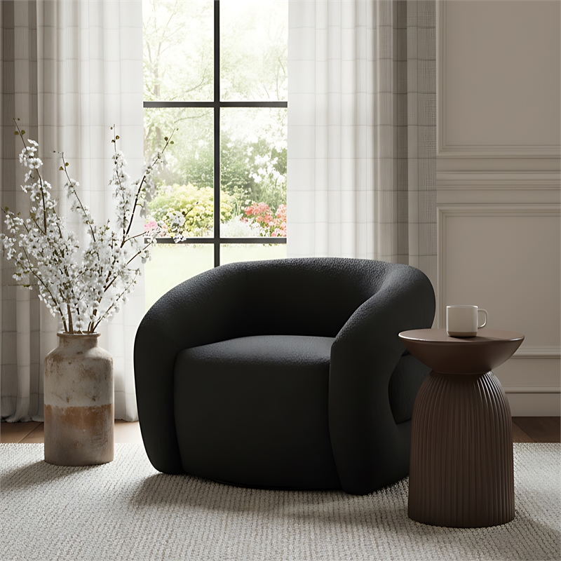 Meridian Furniture Roxbury Black Boucle Fabric Swivel Accent Chair