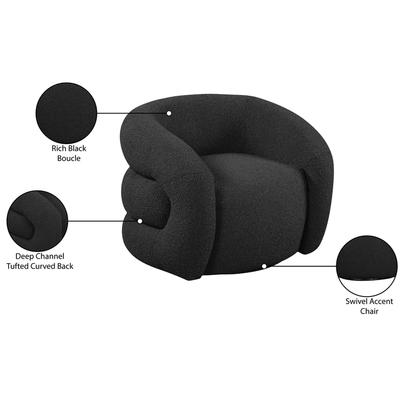 Meridian Furniture Roxbury Black Boucle Fabric Swivel Accent Chair