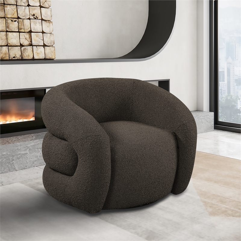 Meridian Furniture Roxbury Brown Boucle Fabric Swivel Accent Chair