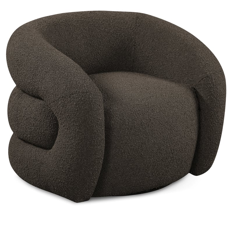Meridian Furniture Roxbury Brown Boucle Fabric Swivel Accent Chair