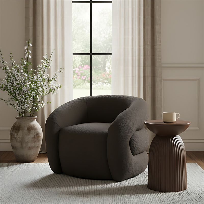 Meridian Furniture Roxbury Brown Boucle Fabric Swivel Accent Chair