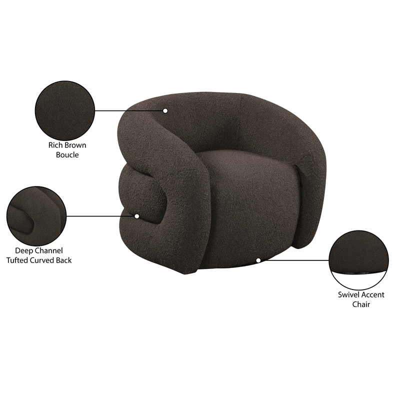 Meridian Furniture Roxbury Brown Boucle Fabric Swivel Accent Chair