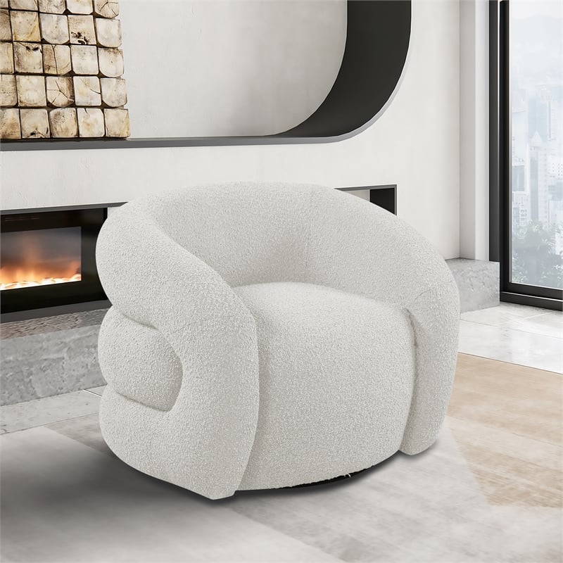 Meridian Furniture Roxbury Cream Boucle Fabric Swivel Accent Chair