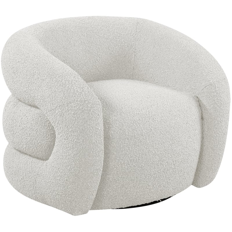 Meridian Furniture Roxbury Cream Boucle Fabric Swivel Accent Chair