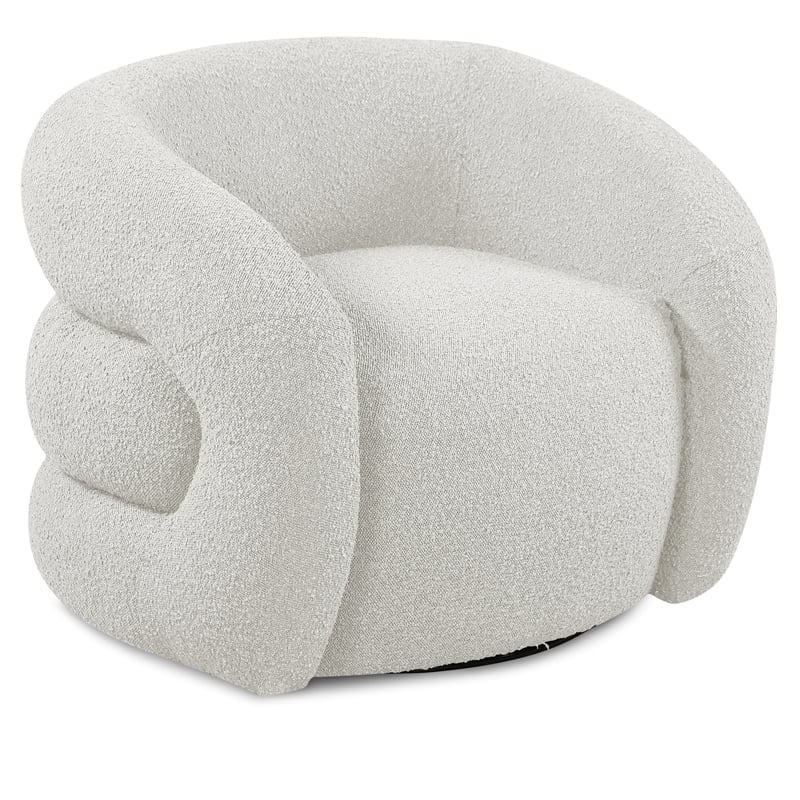 Meridian Furniture Roxbury Cream Boucle Fabric Swivel Accent Chair