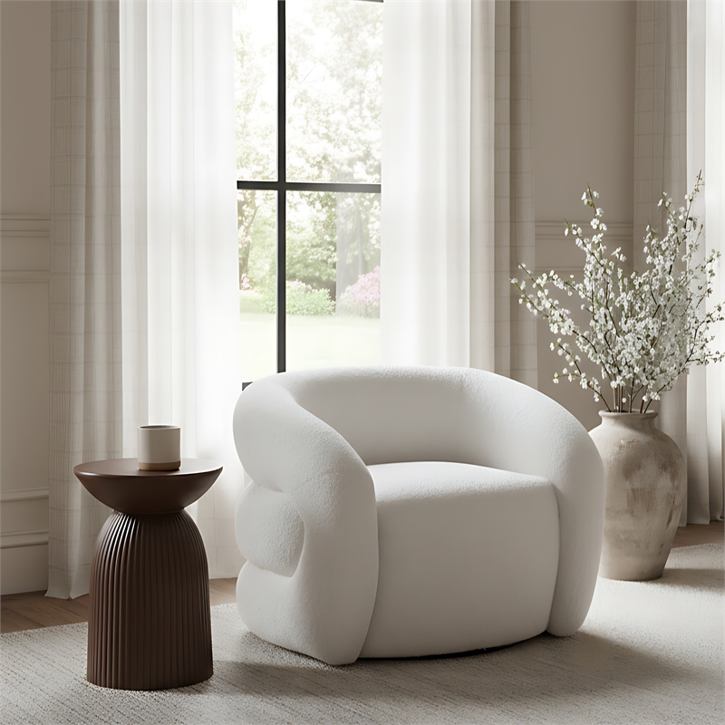 Meridian Furniture Roxbury Cream Boucle Fabric Swivel Accent Chair