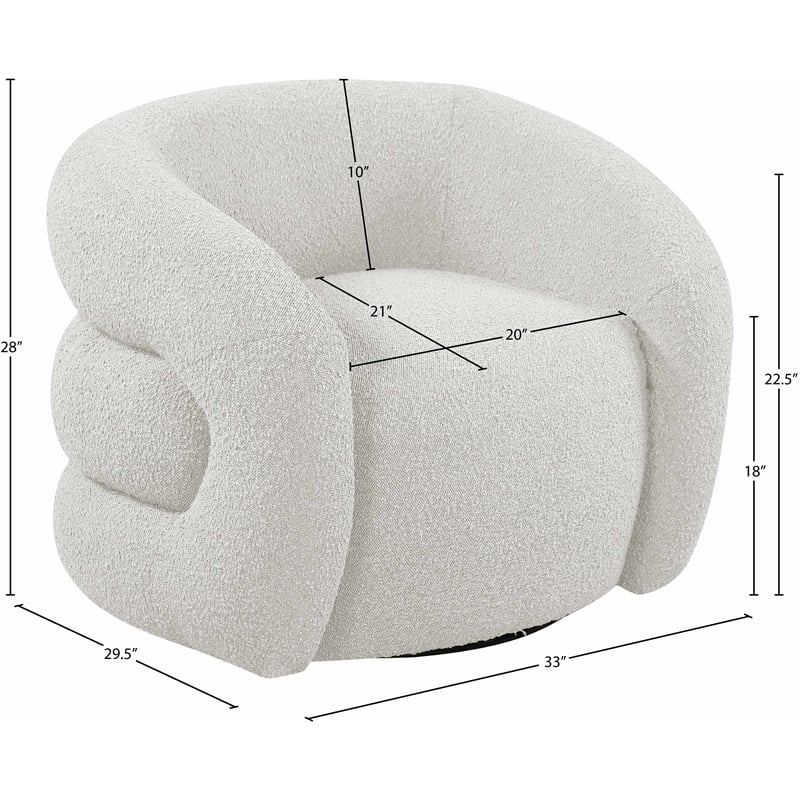 Meridian Furniture Roxbury Cream Boucle Fabric Swivel Accent Chair