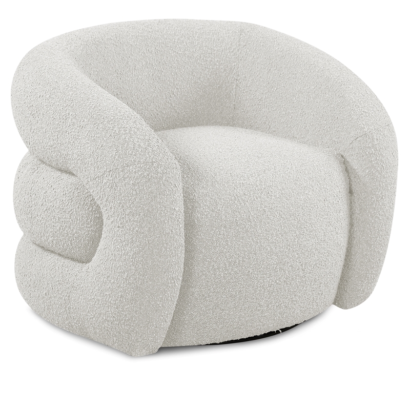 Meridian Furniture Roxbury Cream Boucle Fabric Swivel Accent Chair