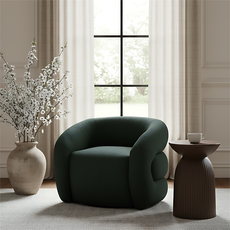 Meridian Furniture Roxbury Green Boucle Fabric Swivel Accent Chair