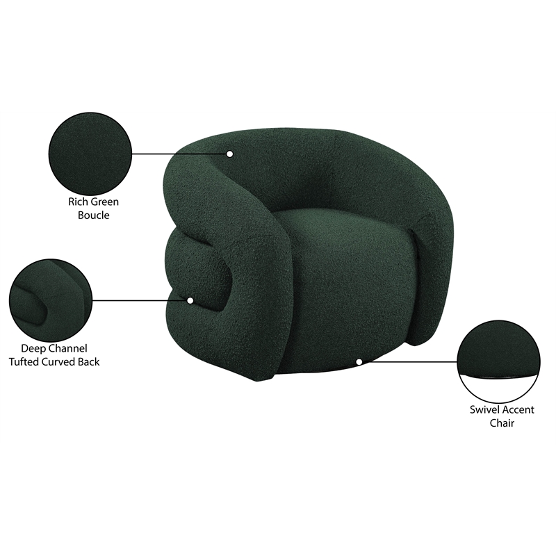 Meridian Furniture Roxbury Green Boucle Fabric Swivel Accent Chair