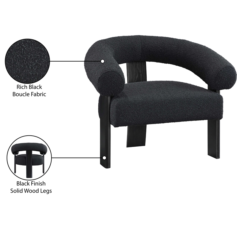 Meridian Furniture Winston Black Boucle Fabric Accent Chair
