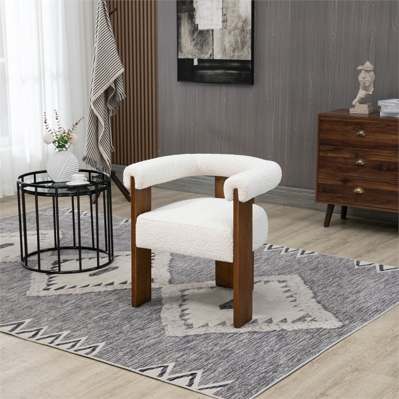 Meridian Furniture Barrel Cream Boucle Fabric Dining Chair