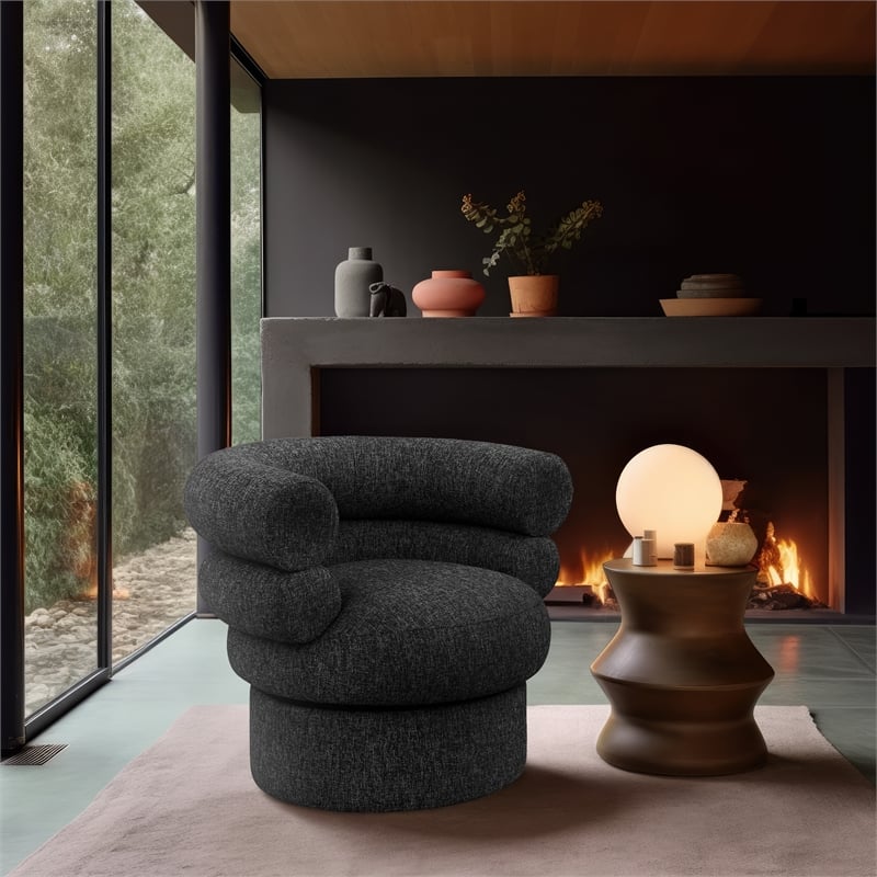 Meridian Furniture Valentina Black Linen Textured Fabric Accent Swivel Chair