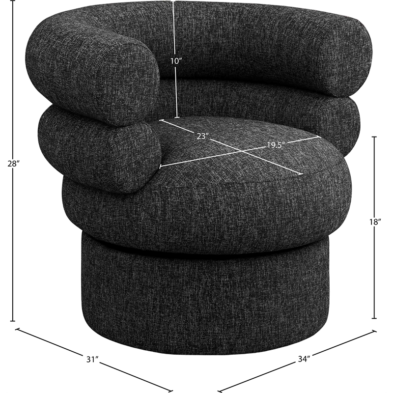Meridian Furniture Valentina Black Linen Textured Fabric Accent Swivel Chair