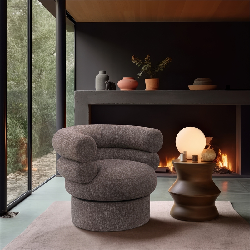 Meridian Furniture Valentina Brown Linen Textured Fabric Accent Swivel Chair