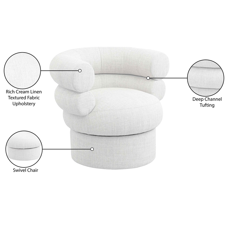 Meridian Furniture Valentina Cream Linen Textured Fabric Accent Swivel Chair