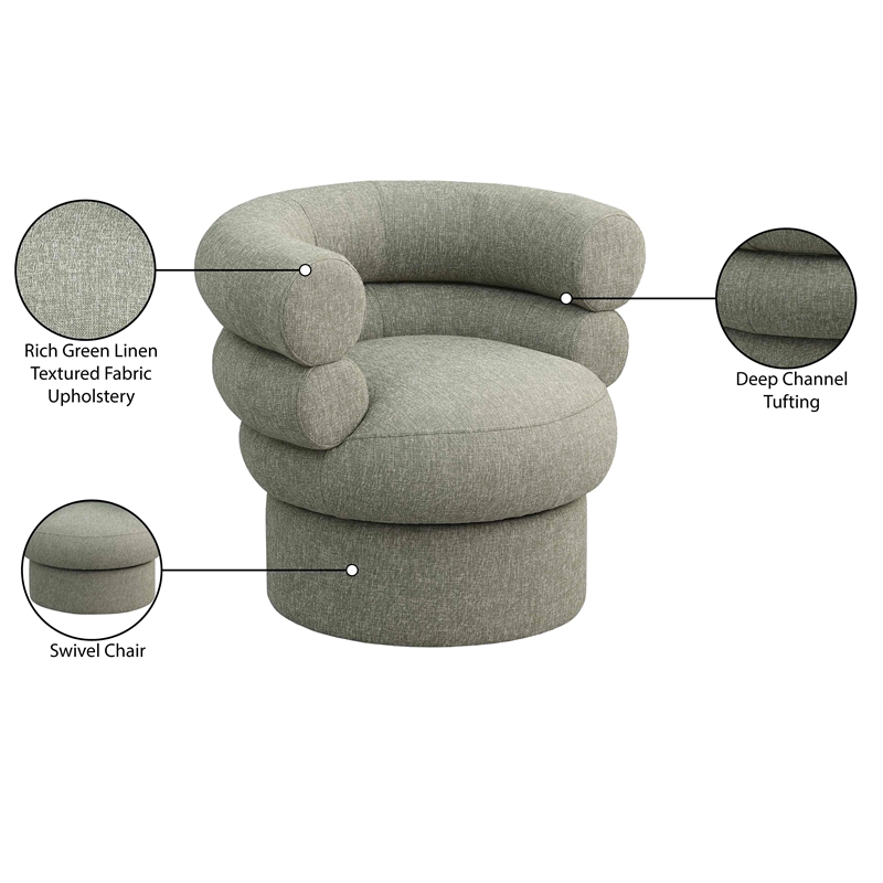 Meridian Furniture Valentina Green Linen Textured Fabric Accent Swivel Chair